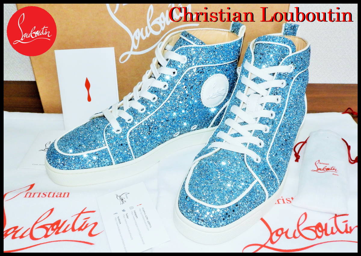 激レア Christian Louboutin グリッター ブルー クリスチャンルブタン ラメ ハイカットスニーカー メンズ 41 美品 即完売品 スパイクスワロ拍卖