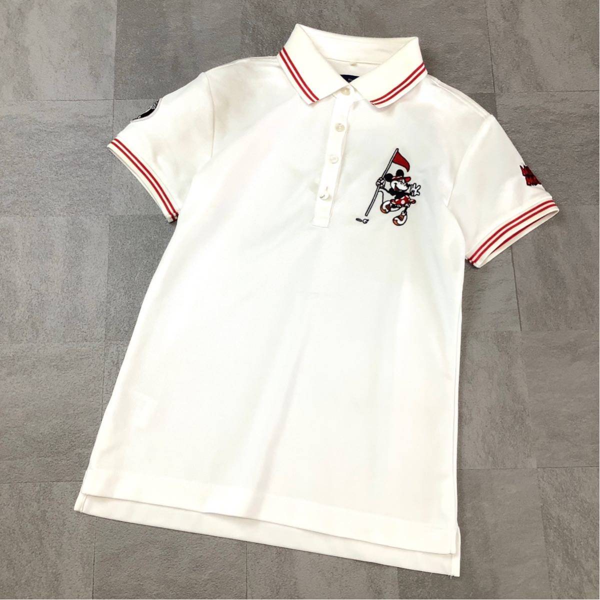 良品 23区 GOLF Disney ミニーマウス 刺繍 鹿子 半袖 ポロシャツ レディース 0サイズ B78〜82 T154〜162 ホワイト ゴルフ golf拍卖