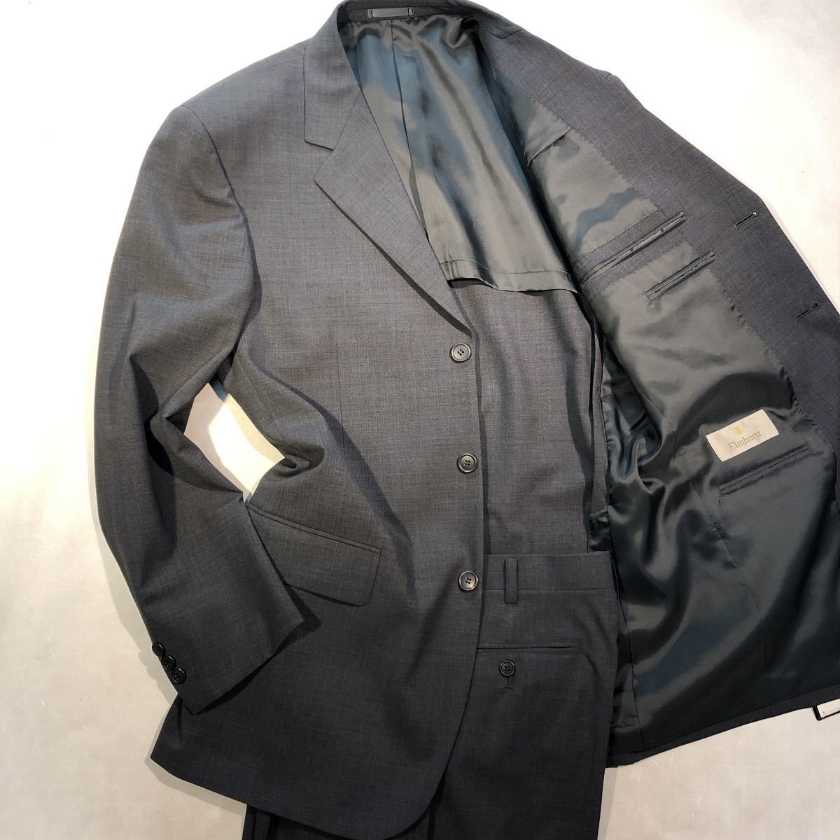 《新品★タグ付き》 高級スーツElmhurst限界突破の限定価格 ★メンズ特価シングルスーツ★サイズA6 L グレー系セットアップ 本台場仕立て拍卖