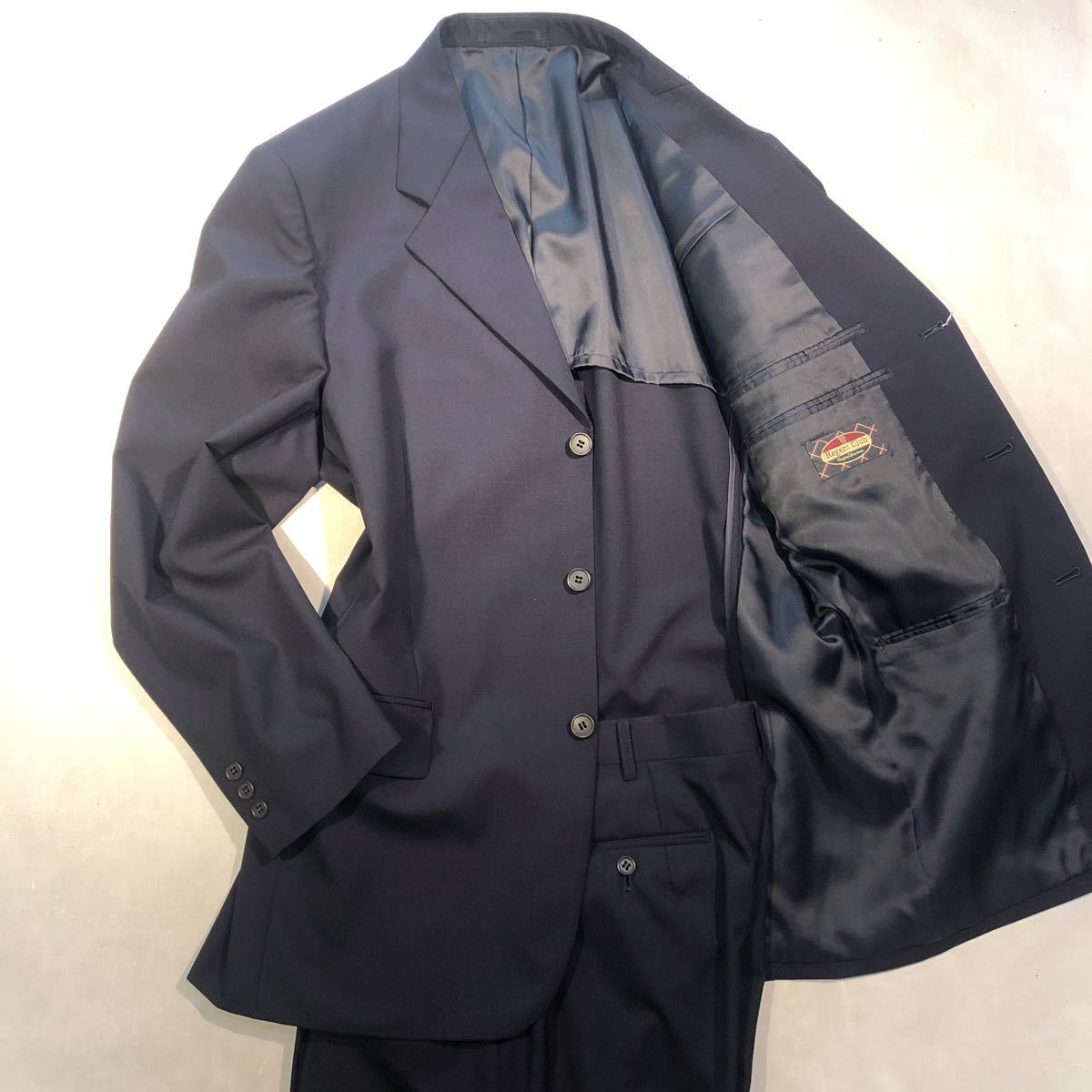 新品【サイズA7 XL★スペア付き】3Bシングルスーツ ネイビー系 背抜き ノーベンツ 2タック 激安スーツ 背広 メンズセットアップ ウール100%拍卖