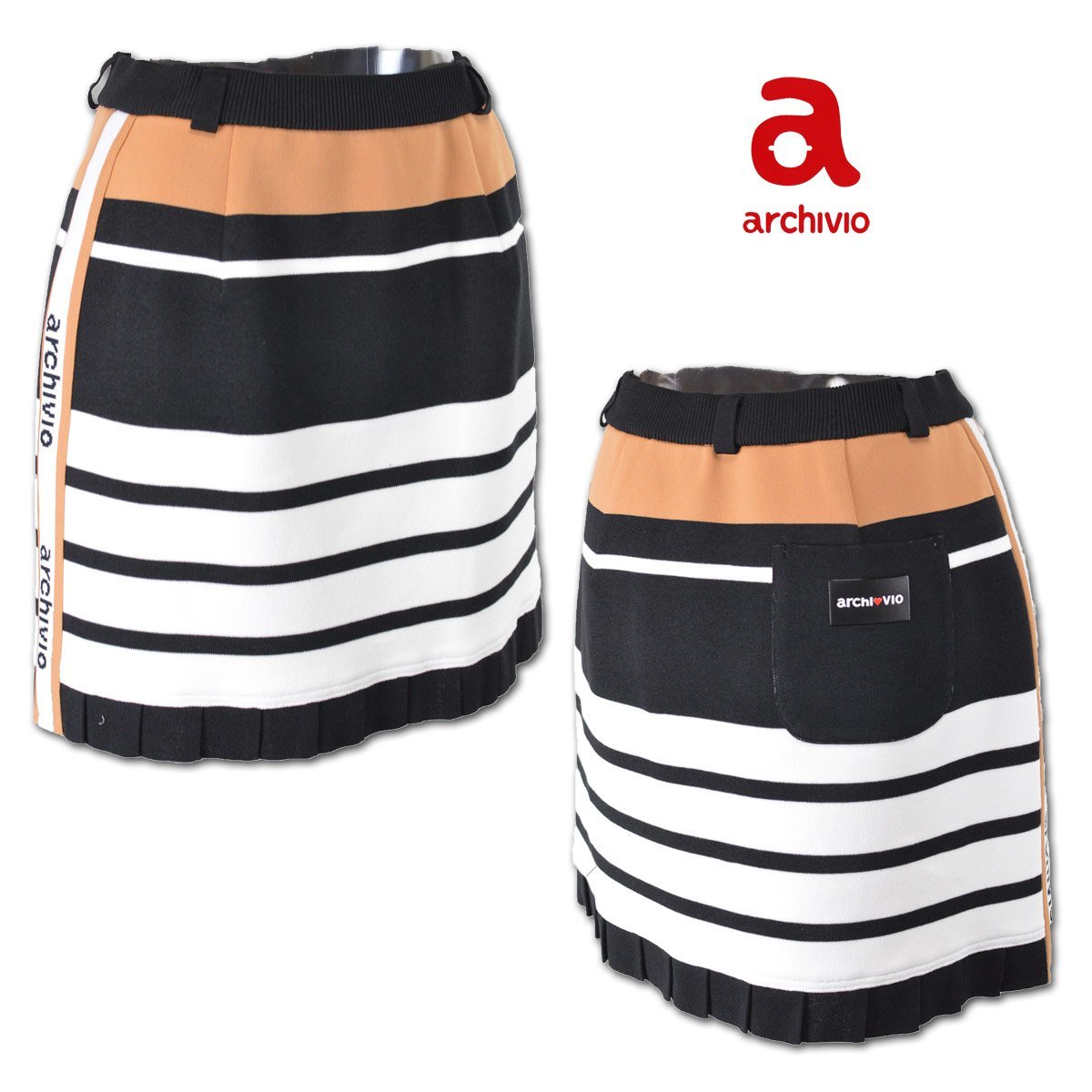 40%OFF★アルチビオ★スカート M(9号・38) 白×黒×茶 256220-290 archivio ゴルフ おしゃれ キュート プリーツ 上質素材 @拍卖