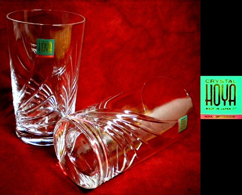 売切 HOYA クリスタル カット グラス 容量240cc 2客組 纏購入特典有 K/M、寸法φ上64/下55×H112mm、重量235g 口元厚1.4mm 底厚13mm拍卖
