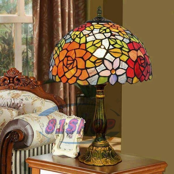 「81SHOP」新品、バラ ステンドグラスランプ 卓上スタンド 照明 枕元 スタンド拍卖