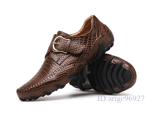 F780★メンズ ビジネス スリッポン ローファー スリッポン ワニ柄 ドライビングシューズ 紳士靴 大きいサイズあり ブラウン 24cm~28.5cm拍卖