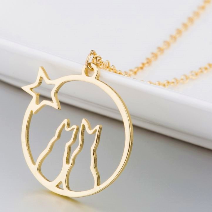 猫 ネックレス ゴールド 透かし ステンレス おしゃれ ペンダント ネコ ねこ キャット 星拍卖