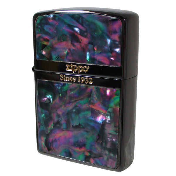 送料無料 ジッポー #2BNG-LNSF 螺鈿(貝貼り)ラインシェルフィッシュ ブラックニッケル仕上げ&ギフトボックスセット拍卖