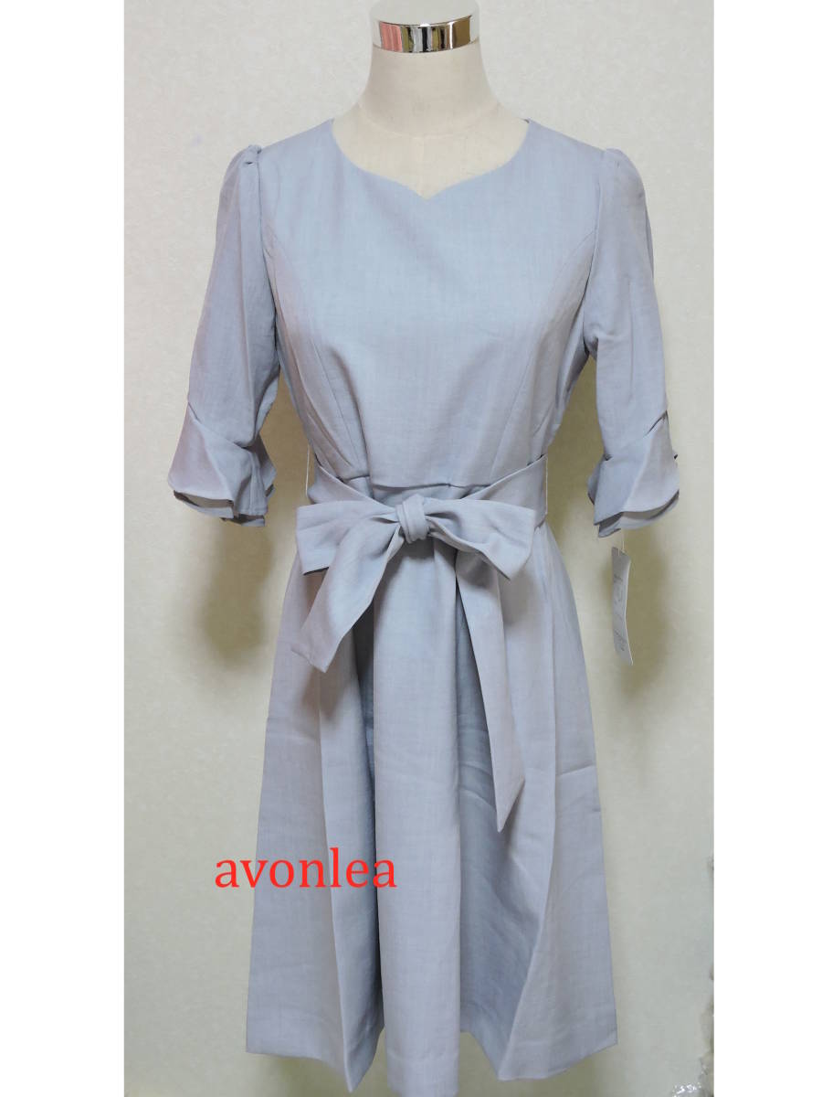 DellaLuce デラルーチェ ウエストリボンワンピース フリル袖&ハートネック グレー 9号(ティアクラッセ/春ワンピ/セレモニー) 拍卖