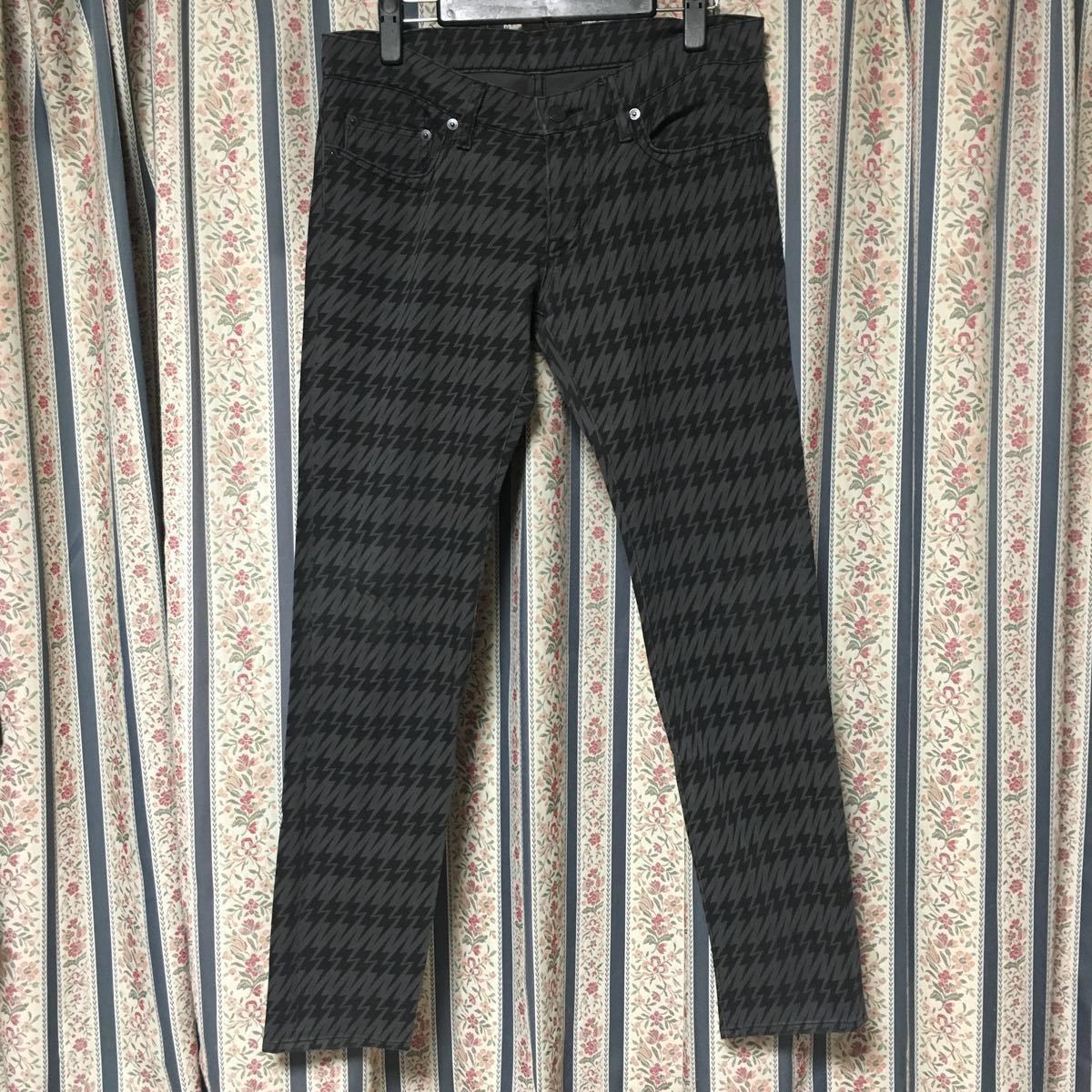 ヒステリックグラマー 稲妻柄zip付きスキニーパンツ スリム/ブーツカット2wayパンク Thunder ストレッチスリム 総柄 千鳥 チェック拍卖