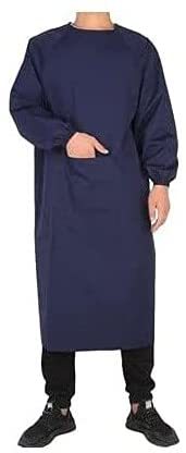 新品 送料無料 防水 耐油 長袖 エプロン カッポウ着 割烹着 ゆったり サイズ★ ネイビー拍卖