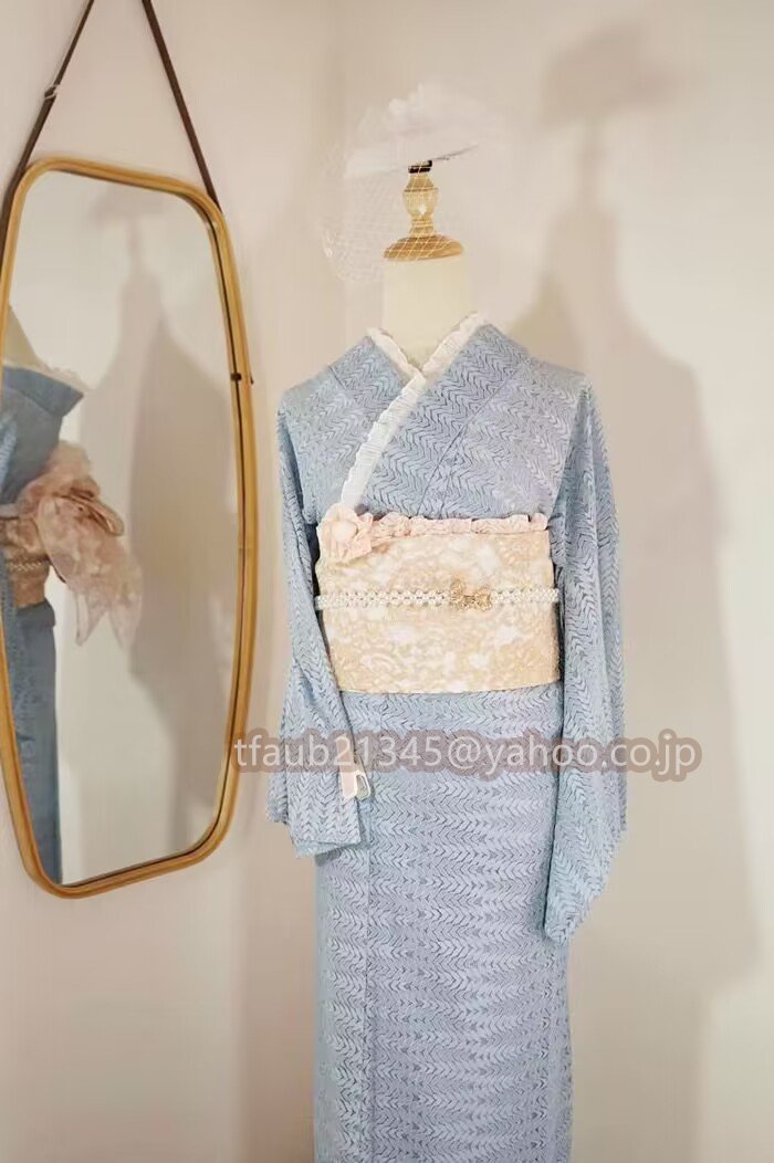 【ケーリーフショップ】夏物 浴衣 レースの小紋着物 成人式 総レース 仕立て上がり 単品拍卖