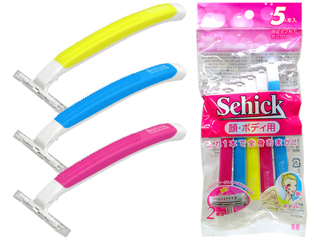 Schick 固定式カミソリ 2枚刃 5P ピンク ブルー イエロー拍卖