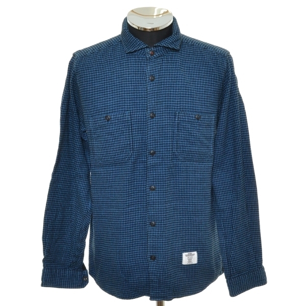 〇242869 BEDWIN ベドウィン ○ネルシャツ カッタウェイ BACK IN BLACK サイズ2 メンズ ブルー 千鳥格子拍卖