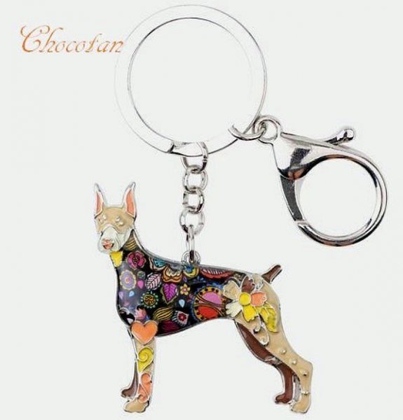 【送料無料】ドーベルマン A 茶 エナメル チャーム キーリング【新品】拍卖