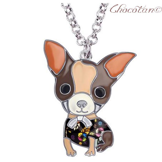 【送料無料】チワワ B エナメル ネックレス 茶色 【新品】拍卖