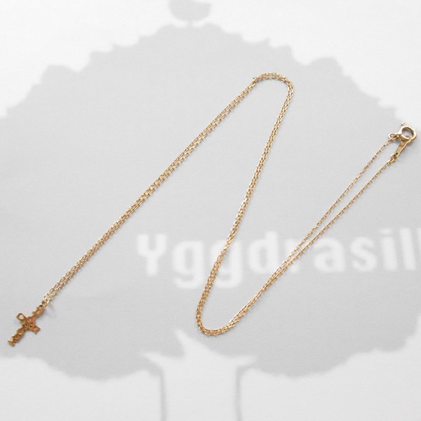 YGG■AHKAH×cher クロス K10 ネックレス 50cm アーカー コラボ アクセサリー レディース ゴールド 金拍卖