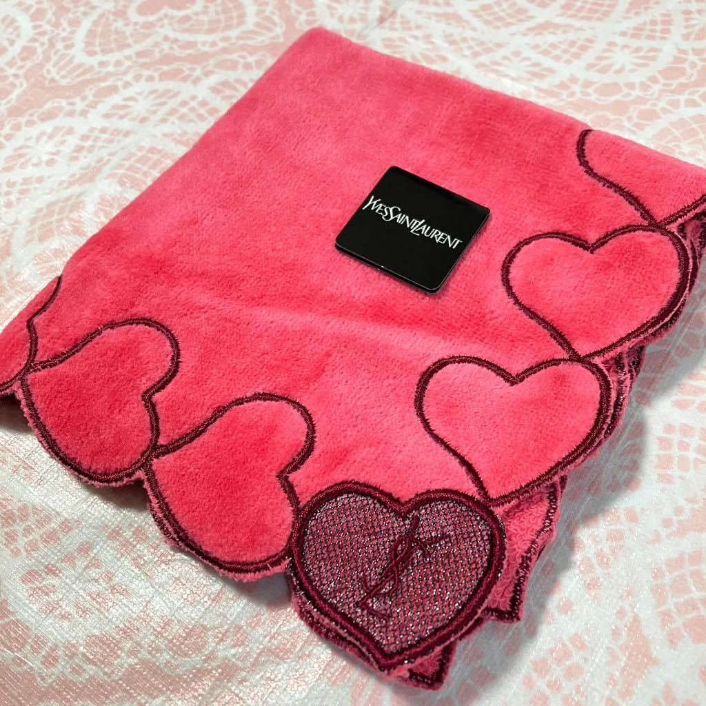 【人気柄】新品/イヴサンローラン/タオルハンカチ/正規品/未使用/YVES SAINT LAURENT/YSL/ピンク/大判/ハート/タグ付/赤/ハンドタオル/28/拍卖