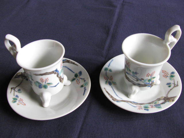 柿右衛門手 デミタスカップ ソーサー 2客 カップ&ソーサー コーヒーカップ 明治 大正 昭和初期拍卖