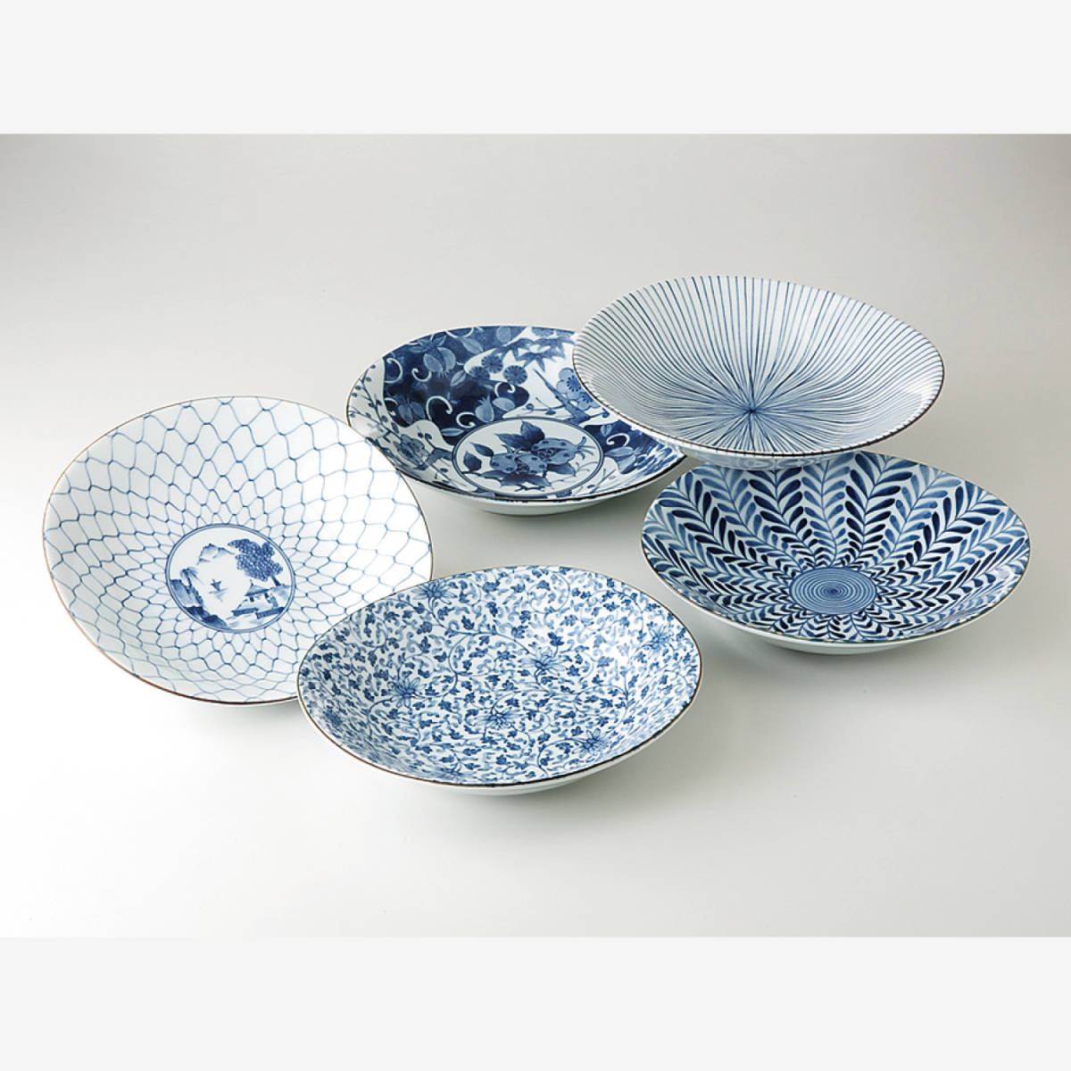 西海! ☆藍絵変り・楕円反鉢揃☆ 31302 新品 ボウル プレート 盛皿 盛鉢 向付 ギフト 拍卖