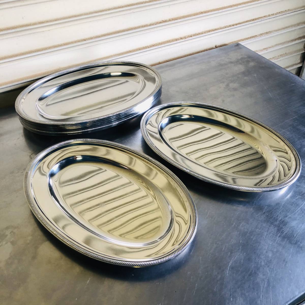 AF68★ステンレス製★ 小判皿 皿 YUKIWA 14インチ 10枚 調理器具 厨房小物 店舗用 業務用 厨房用 17拍卖