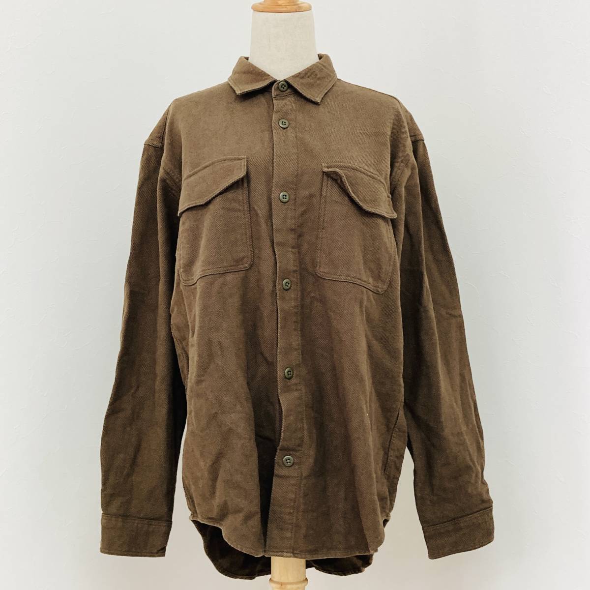 a01111 美品 GLOBAL WORK グローバルワーク メンズ 長袖シャツ 厚手 L 茶 ゆったり コットン混 万能シンプル ベーシックカジュアルスタイル拍卖