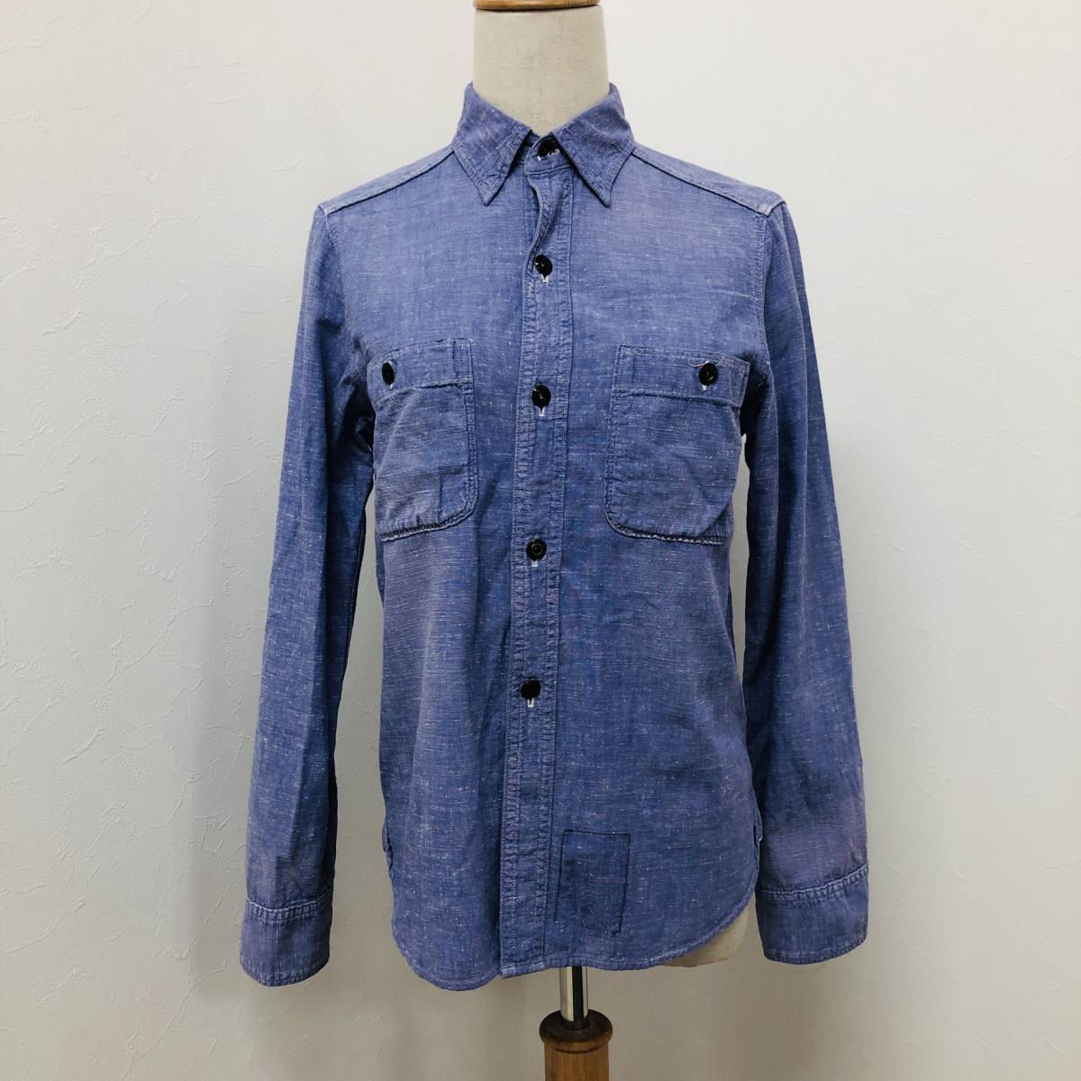 a01210 美品 シャツ 長袖 バックプリント 胸ポケット2つ 古着感 ヴィンテージ 綿100% 160 子ども メンズ 上品 上質 クラシカルチック拍卖