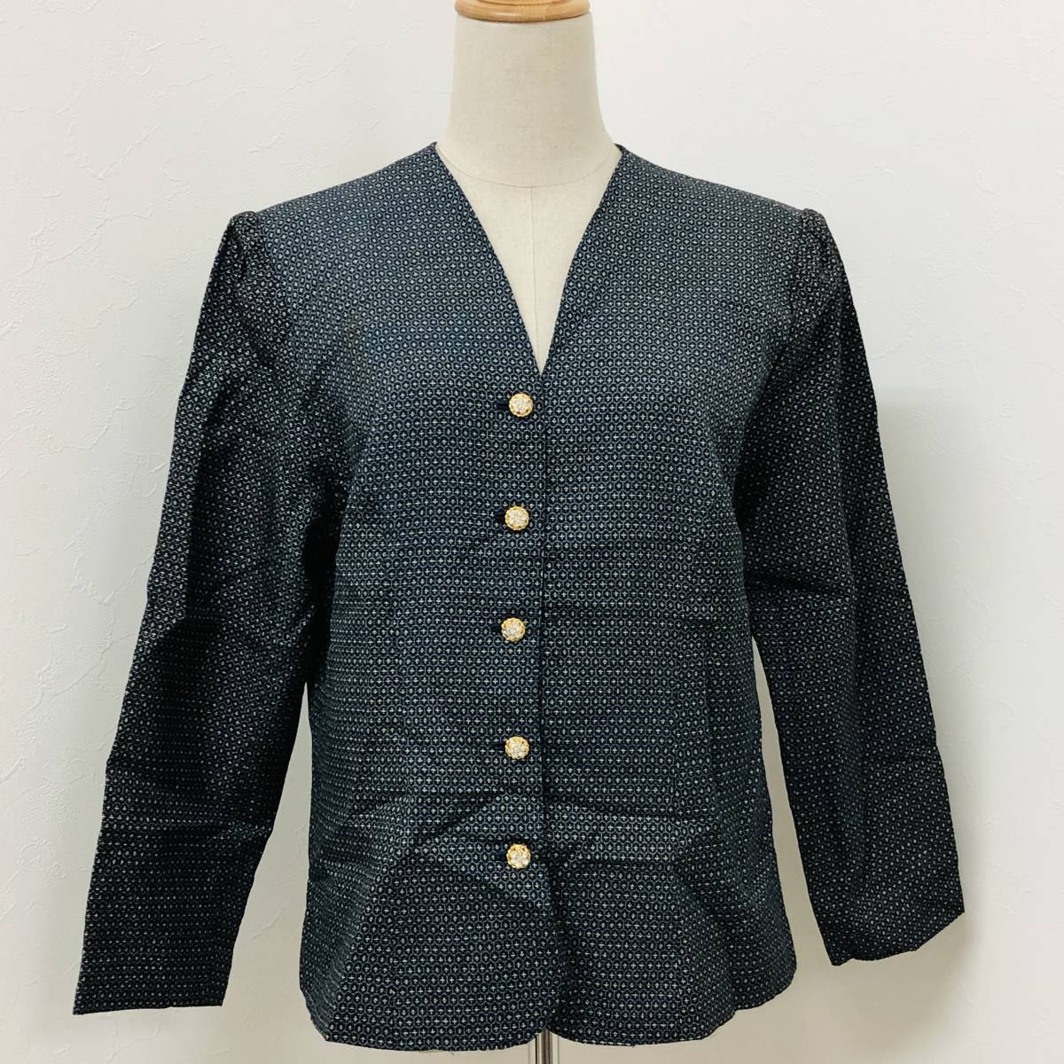 a01346 ジャケット 長袖 ノーカラー 肩パット キラキラボタン 総柄 レディース 昭和レトロ おしゃれ 上品 レトロヴィンテージスタイル拍卖
