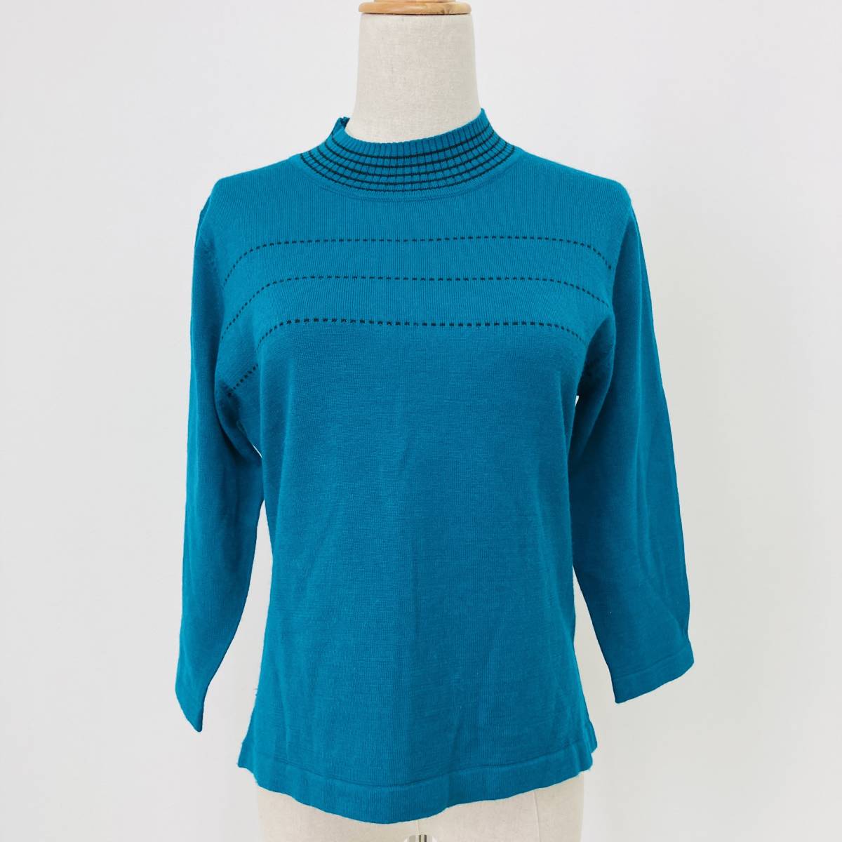 a01540 美品 MONROSA モンローサ レディース ニット ハイネック シック 緑 ウール混 上品 上質 万能 シンプル 昭和レトロ クラシカルチック拍卖