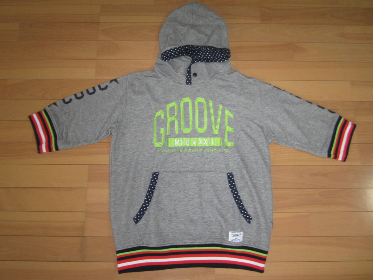 ★GROOVER GRAND 前面刺繍&両袖プリント 半袖プルオーバーパーカ★杢灰sizeL★拍卖