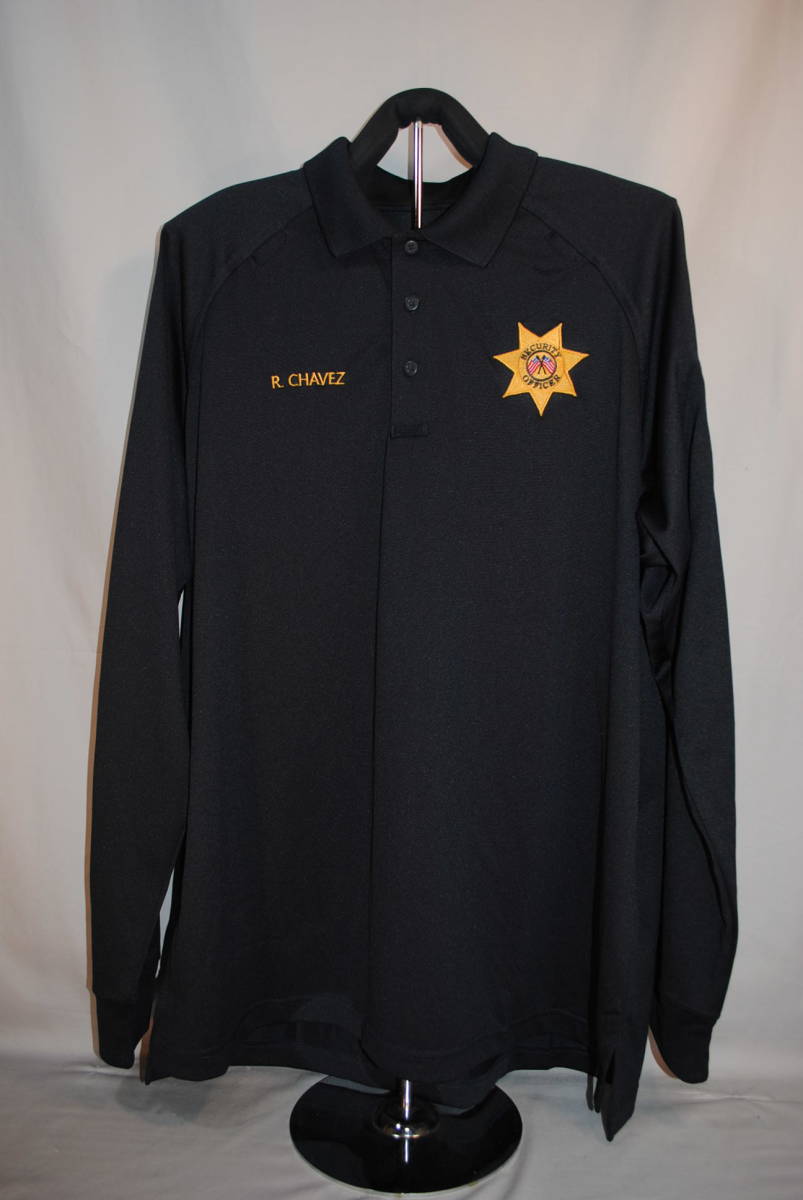新品 アメリカ 警備員制服 SECURITY OFFICER R.Chavez 長袖ポロシャツ ポリエステル100% XL拍卖