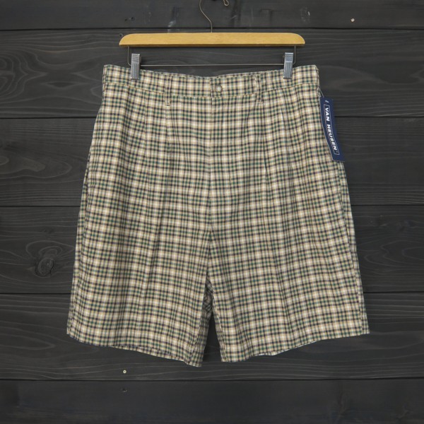 ★VAN HEUSEN★コットンチェックショートパンツ★ベージュ×グリーン★34インチ拍卖