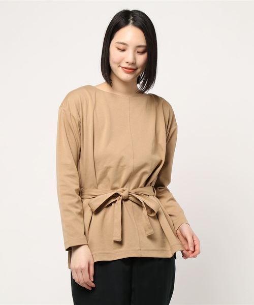 新品 定価4939円 Te chichi テチチ サッシュ付 チュニック ベルト付き プルオーバー ベージュ 厚手拍卖