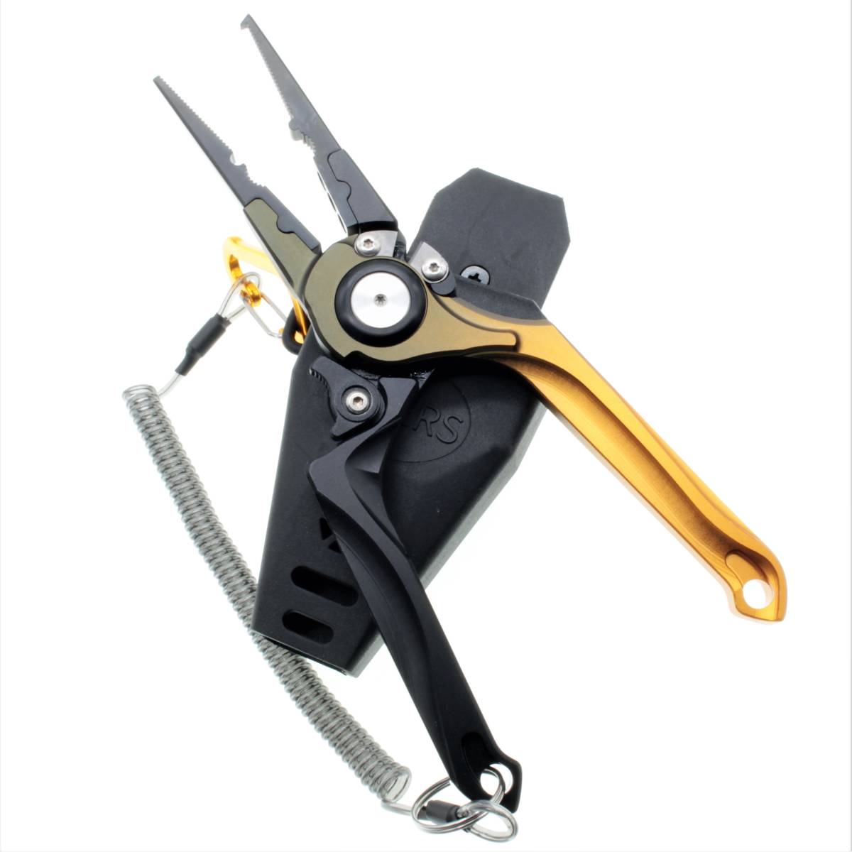 【送料無料】ロック機能付き ロングノーズ フィッシングプライヤー ブラックゴールド ヘビーデューティー仕様 EVA樹脂製シース付き拍卖