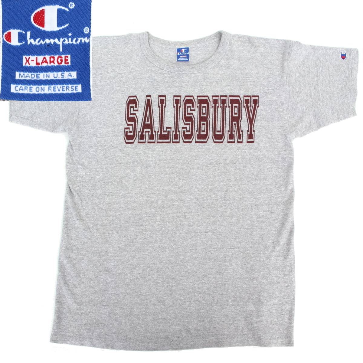 (32625)美品90s vintage ChampionチャンピオンMADE IN USAプリントTシャツXL (ヴィンテージ刺繍タグ青タグ88/12アメリカ杢霜降りグレー灰)拍卖