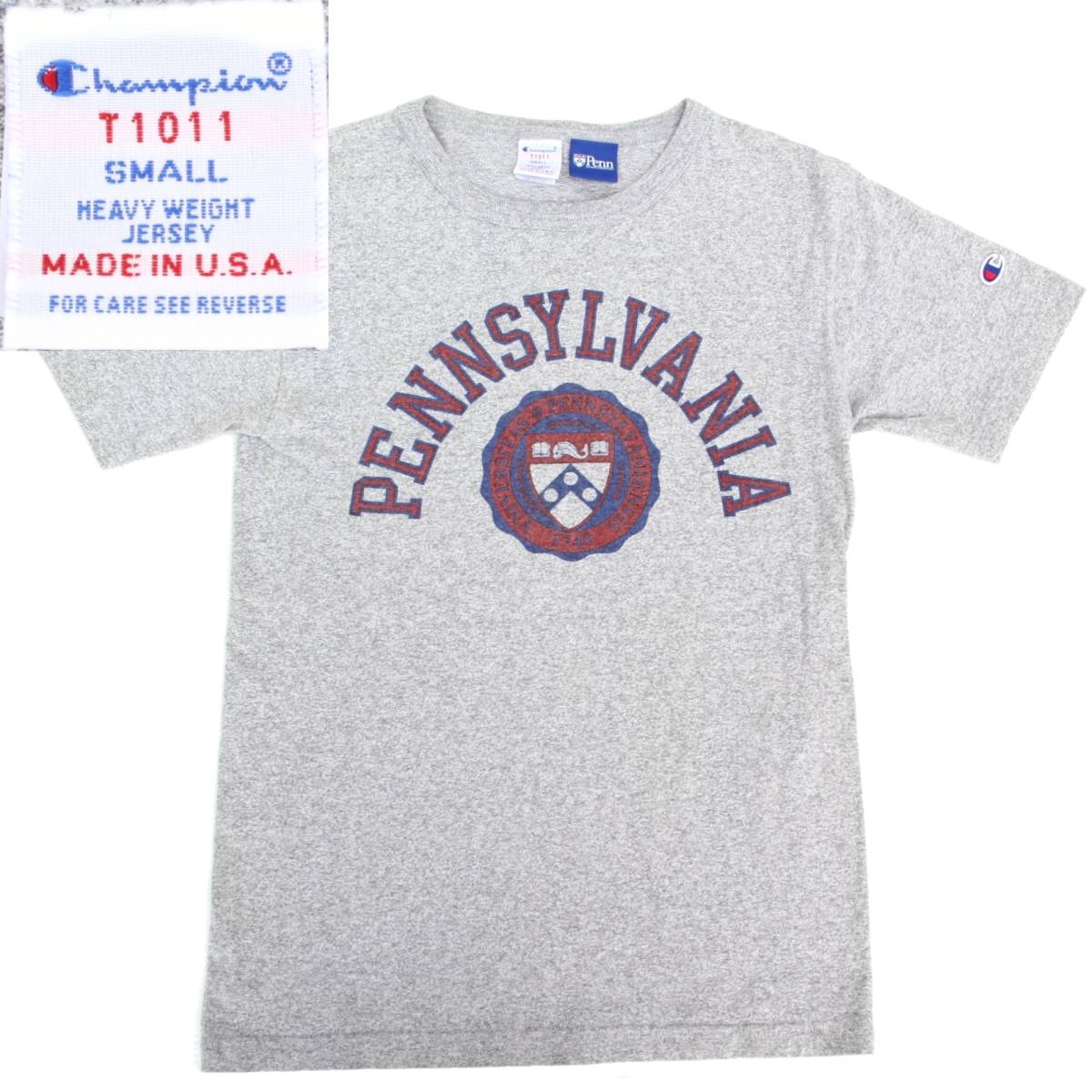 (32624)美品良品ChampionチャンピオンMADE IN USAプリントTシャツS (ペンシルバニア大学PENNSYLVANIAヴィンテージT1011アメリカ杢グレー灰)拍卖