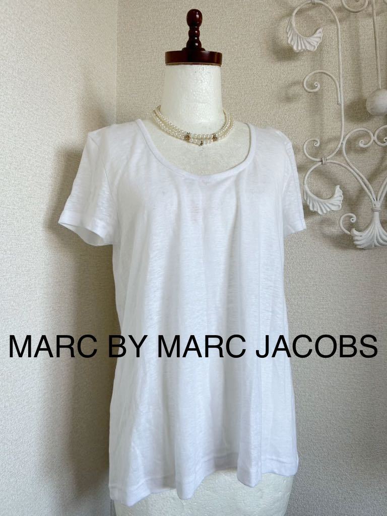 MARC BY MARC JACOBS マークバイマークジェイコブス 半袖カットソー トップス レディース XSサイズ 麻100% 白 ホワイト拍卖