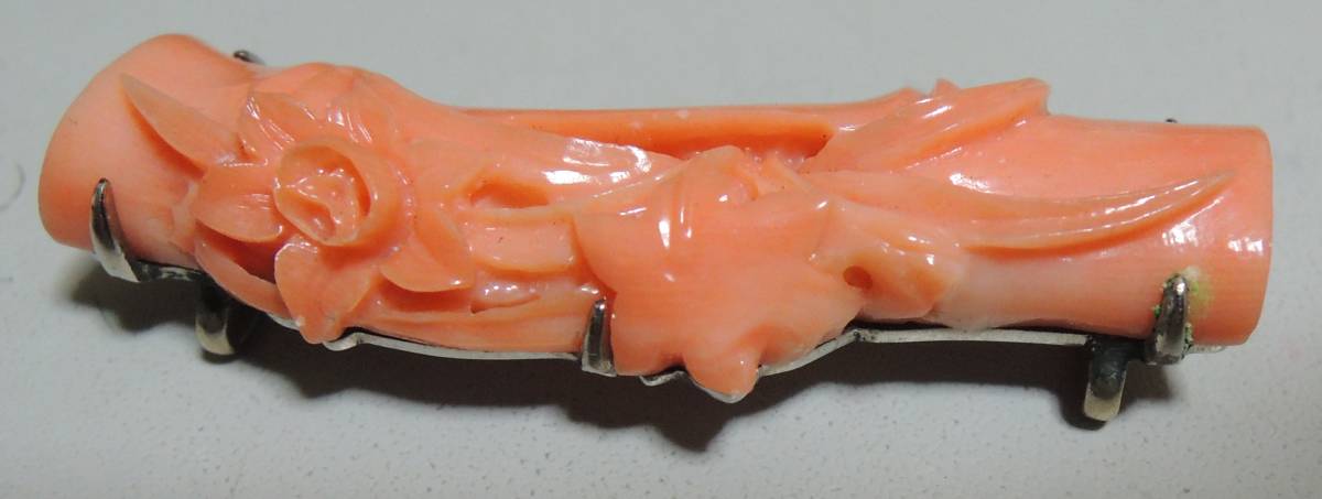 天然珊瑚 竹蘭彫刻 透かし彫 帯留 重量6g 美品 無添加天然珊瑚保証拍卖