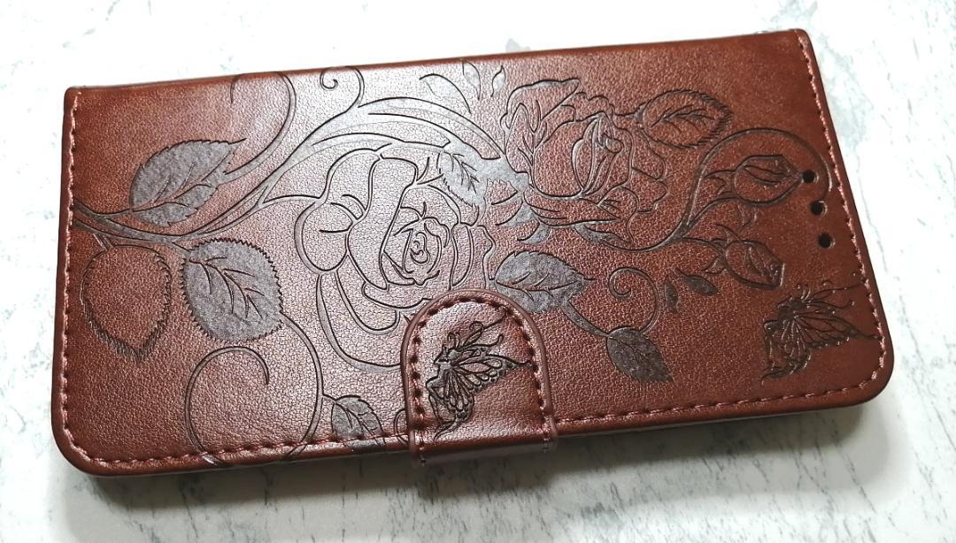 手帳型 iPhone14/13用 ケース 薔薇蝶リーフ ブラウン茶色拍卖