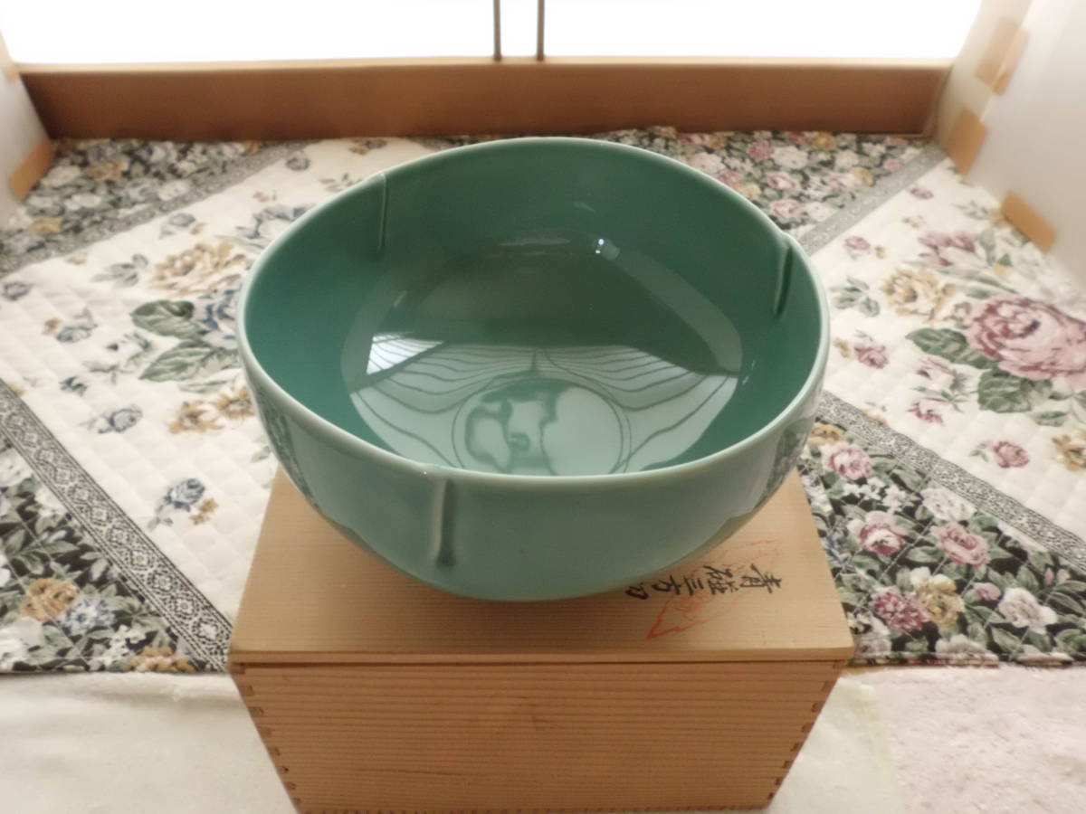 9007■■ 新品!有田焼(小国陶園)青三方切(菓子鉢)■■拍卖