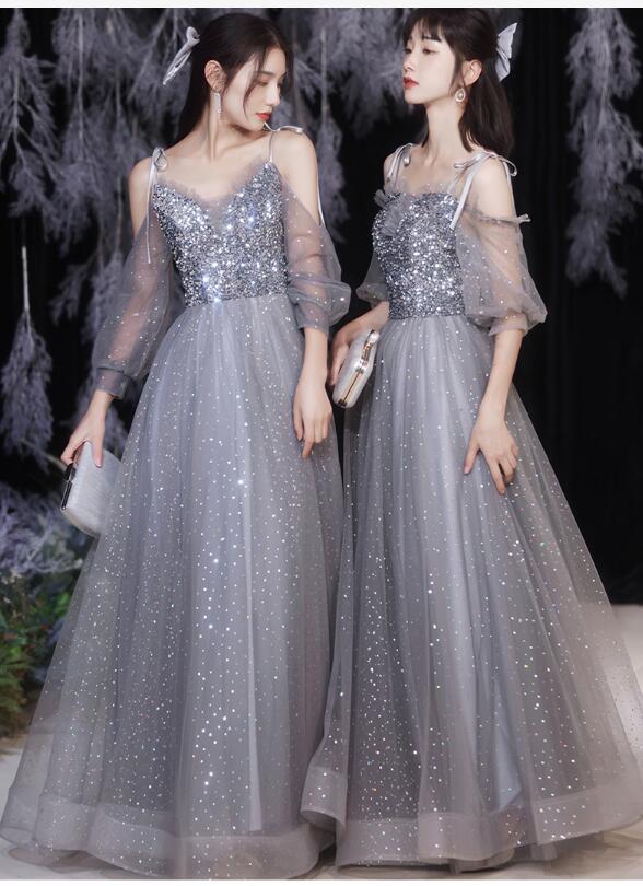 未使用 発表会 舞台 結婚式 L スパンコール 肩見せ ロング丈 ドレス (OPN2812)拍卖