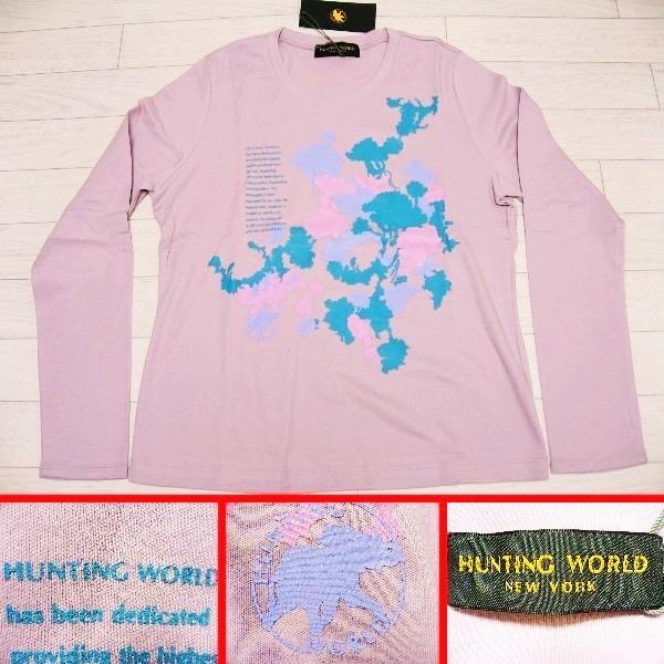 完売モデル!限定BORNEOデザイン!象ロゴマーク&サファリ森林迷彩デザイン!定価約1,3万円が超特価!長袖TシャツL桃紫ハンティングワールド象拍卖