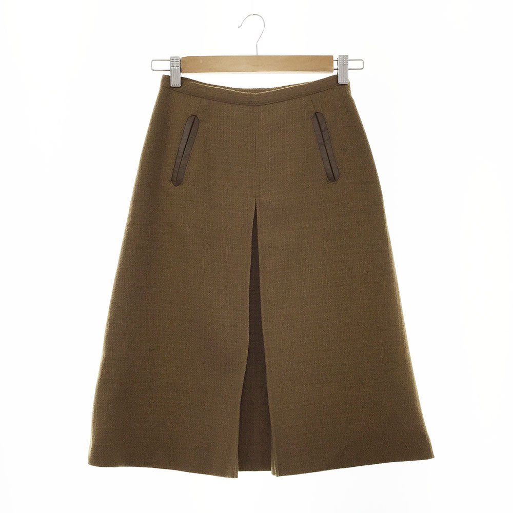 ★MK ミッシェルクラン フロントボックスプリーツスカート レディース サイズ36 キャメルブラウン ツイード ボトムス 35130/40405拍卖