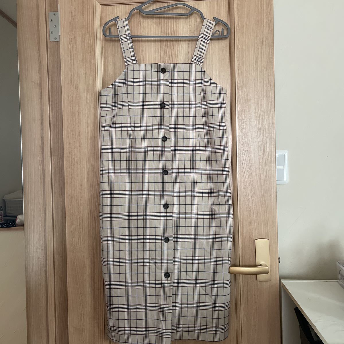 ☆中古500円スタート!MイングINGNIグレンチェック柄ロングワンピースフェミニン N拍卖