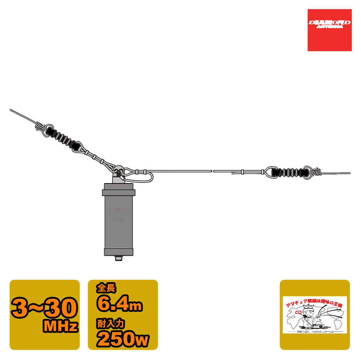 BB6WS ダイヤモンド 3~30MHz HF帯ワイドバンドワイヤーアンテナ 全長 6.4m拍卖