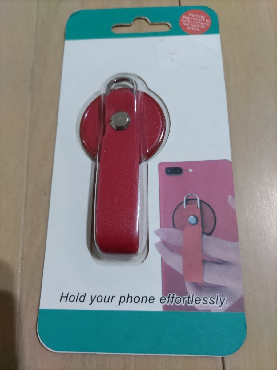 最終値下げ! 2way フィンガー クリップ スマホ iPhone タブレット Android 赤色 レッド レザー調 ガラケー キーホルダー拍卖