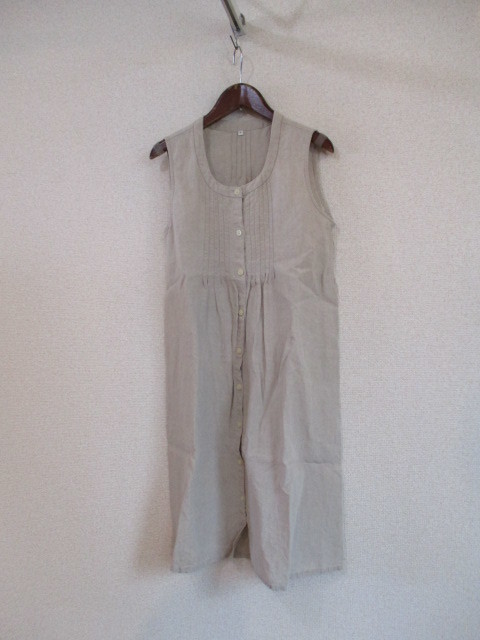 無印良品ベージュリネンノースリーブワンピース(USED)71318)拍卖