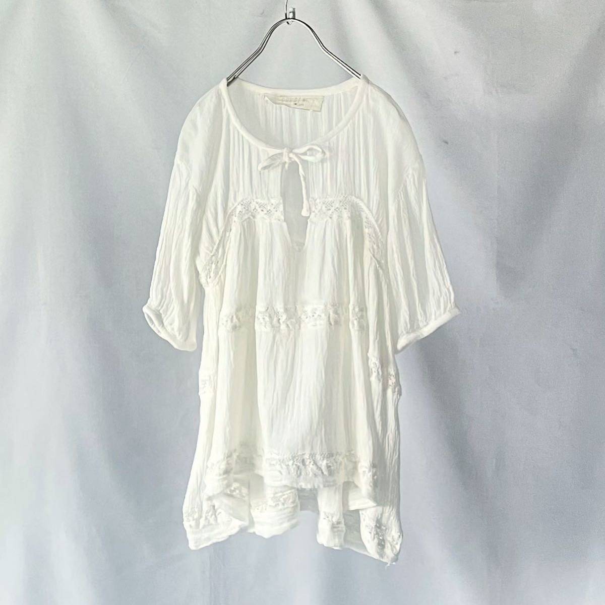 Made in Mexico ivory gauze pullover blouse メキシコ製アイボリーガーゼチュニックブラウス拍卖
