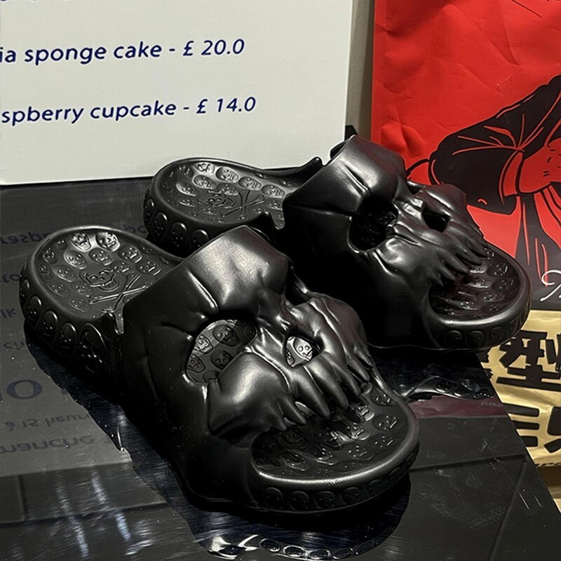 ユニセックス スカル サマースリッパ ビーチサンダル ドクロ カジュアル A-black ブラック 36-37拍卖