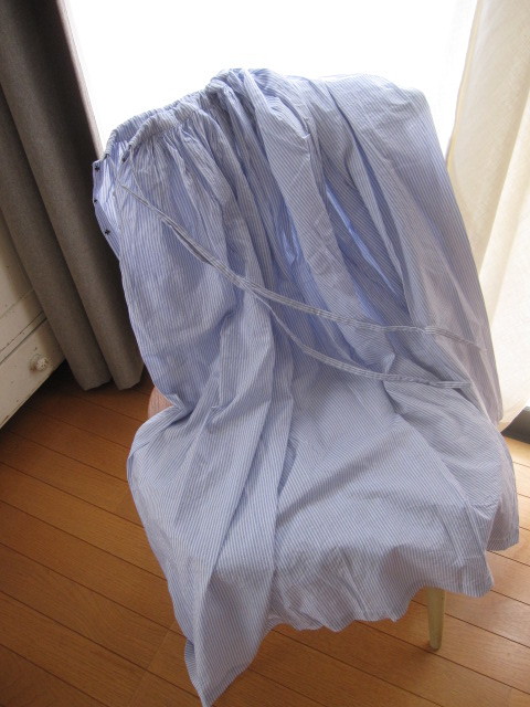 神戸ル・グルニエオリジナル 大人ロングギャザースカート ウエスト紐・サイズフリー//ブルーストライプ・ 春夏爽快コーデ拍卖