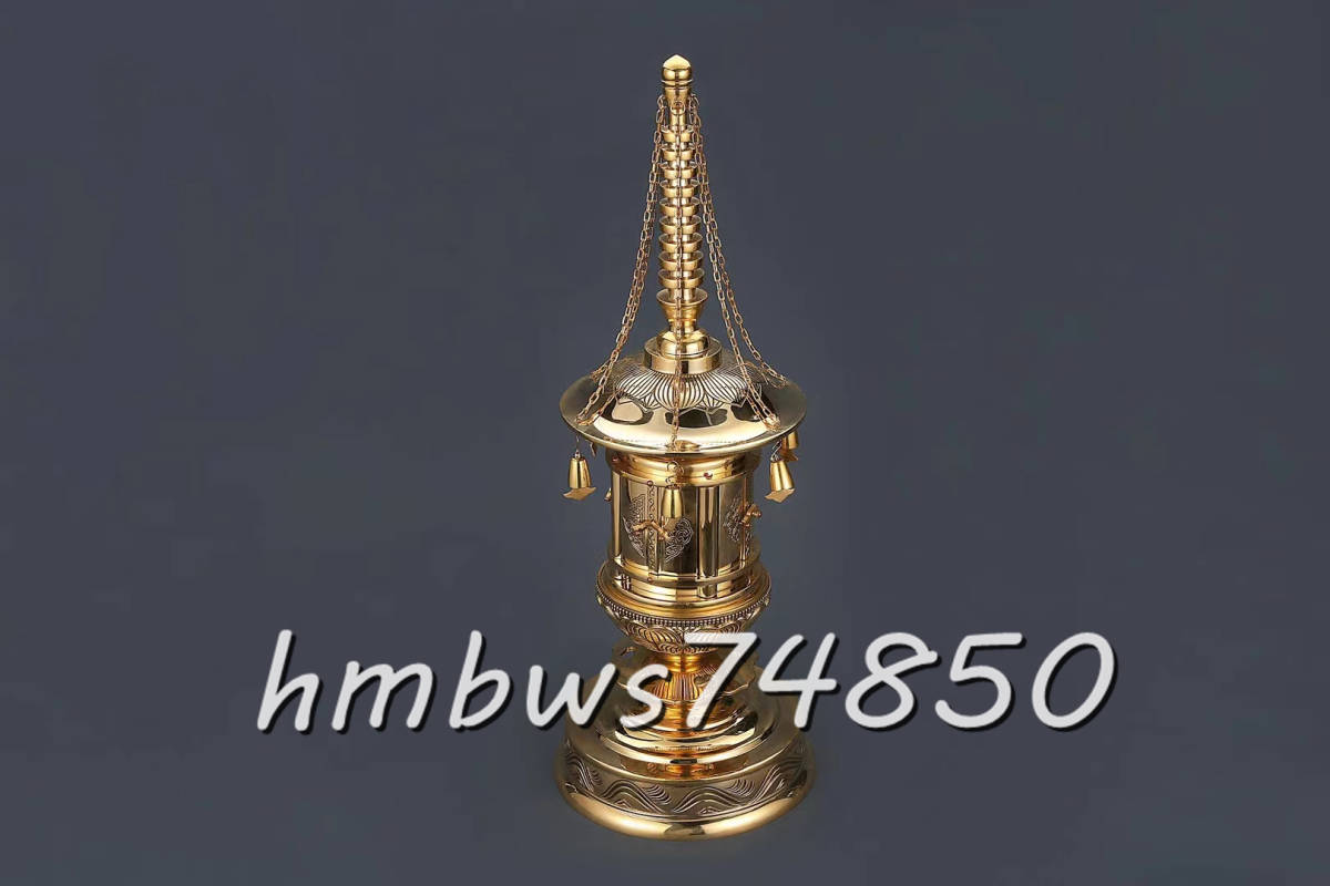 「密教法具 寺院仏具」極上品 大型 丸塔 舎利塔 舎利入れ 仏具 真鍮製 高さ55cm拍卖