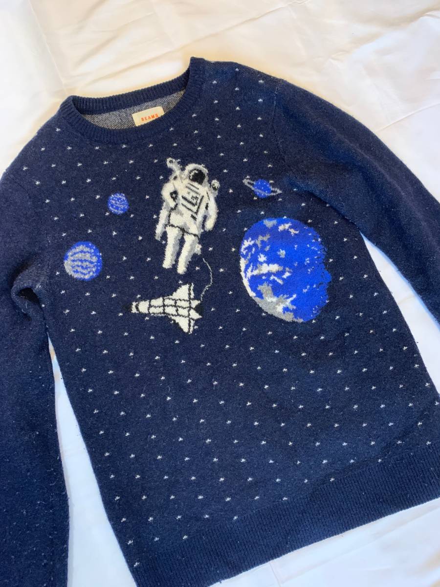 BEAMS ビームス ニット ウール セーター 宇宙 地球 スペース柄 S サイズ メンズ 男性拍卖